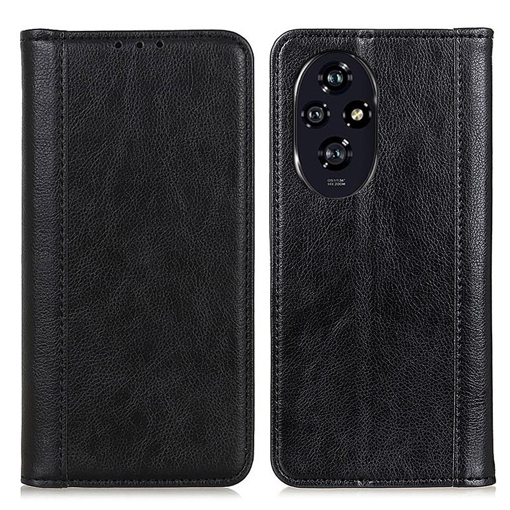 

Чехол для Honor 200 Pro 5G из сплит-кожи с текстурой личи, чехол-кошелек-подставка для телефона Black