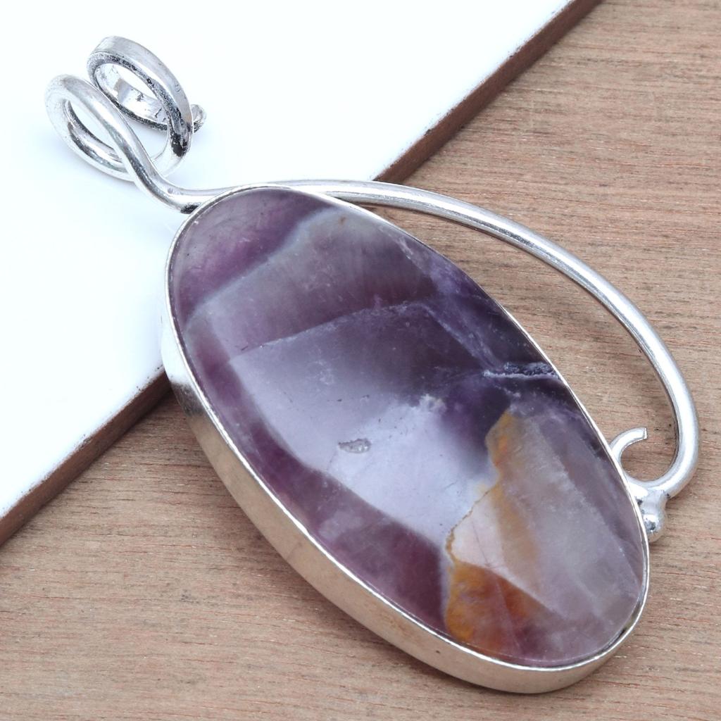 Fluorite Gemstone Handmade Women's Unisex Silver Jewelry Pendant 2.25