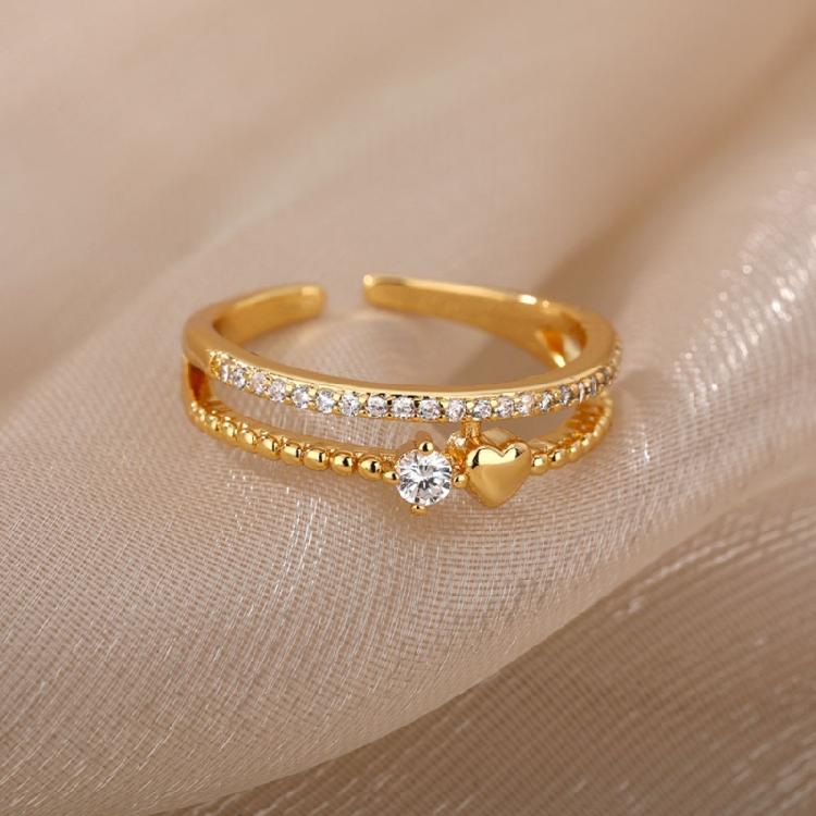 Elegant Adjustable Copper Heart Rings With Stones Portable Jewelry Gift for Her