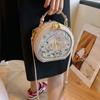 Vintage Embroidery Round Shoulder Bag, Zipper Handbag, Classic Trend Niche Satchel Bag