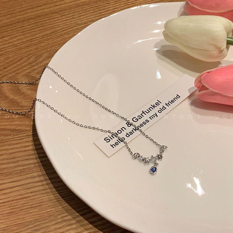 

Temperament clavicle chain blue zircon water drop necklace women s summer light luxury niche design sweet and cool accessories versatile