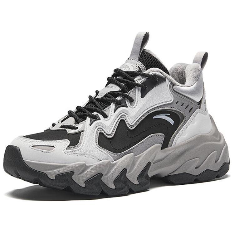 Anta Rock Fleece Lined Comfortable Slip Resistant Thermal Mid top Casual Shoes Women's Gray Black 122448950-3