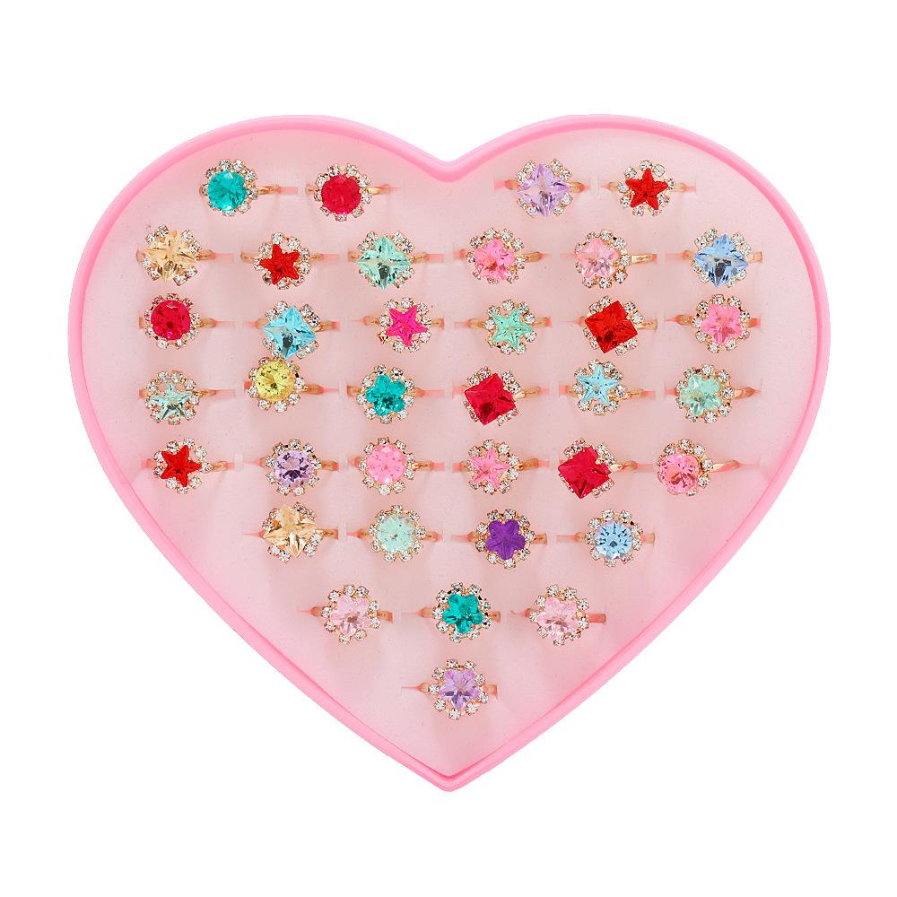36Pcs Children's ring, zirconium ring, girl's ring, jewelry, accessories, party accessories With box