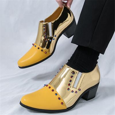Luxury New Designer Patent Leather Elevator Cuban Shoes For Men Pointed Colour Rivet Loafers Wedding Dress Formal Footwear