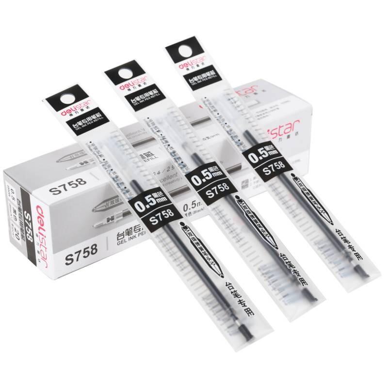 Deli S758 Gel Desk Pen Refills, 0.5mm Black, 60 Count