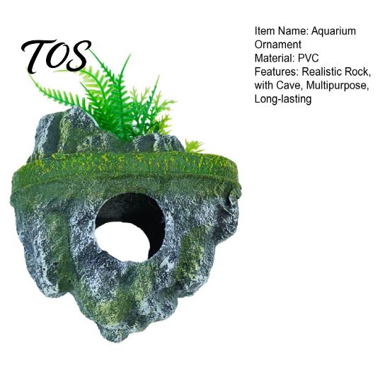 Aquarium Rock Cave Floating Decoration, Realistic Moss Ornament with Goldfish Tank Landscaping Cave, Fish Hideout Shelter for Betta Guppy Shrimp