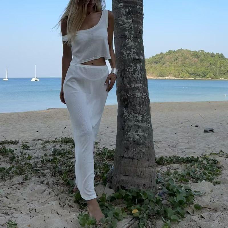 

Fashion Wind Fashion Casual Loose Sexy Vest Skirt Suit Printed Shirt and Skirt White XL