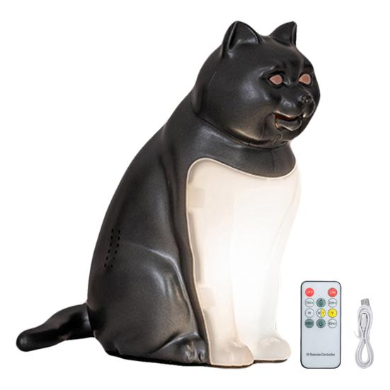 Cat-Shaped Night Light with Aromatherapy Bedside Table Lamp with Sound Function Rechargeable Soft Warm Glow Decorative Figurine Gift for Home Office