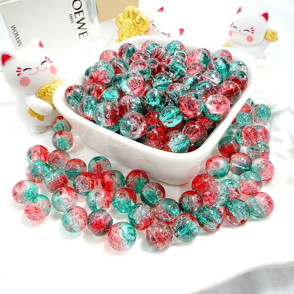 10mm Crackle Glass Round Beads, Loose Spacer Beads DIY Accessories for Bracelet Making 50pcs