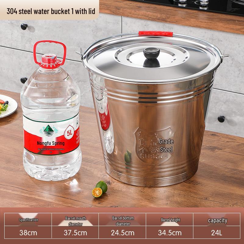 Extra Thick Stainless Steel Water Bucket with Lid for Home Storage