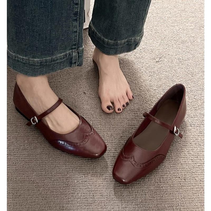 

New Retro Shoes Women Shallow Buckle Strap Bean Dress Flat Mary Janes Shoes Solid Flat Low Heels Zapatos 35