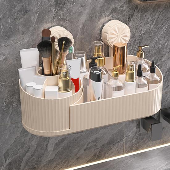 Nástěnný úložný box Organizér na štětce na make-up Velká kapacita Otočný o 360 stupňů Koupelnový úložný regál s přísavkou