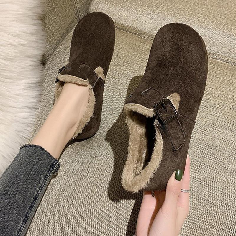 Neue Mode kurze Schneestiefel Damen Samt kurze Stiefel Winter rutschfest einpedalig hässlich und niedlich niedrig geschnittene warme Baumwollschuhe