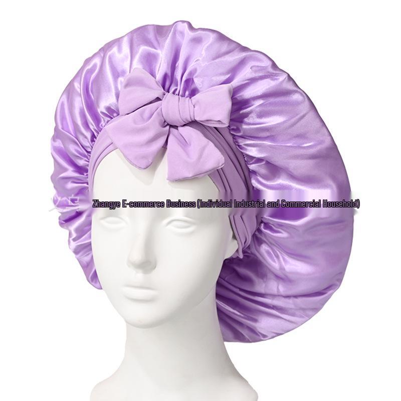 Satin Ribbon Round Silk Sleep Cap with Bowknot: Wide Brim Hair Care and Bath Hat