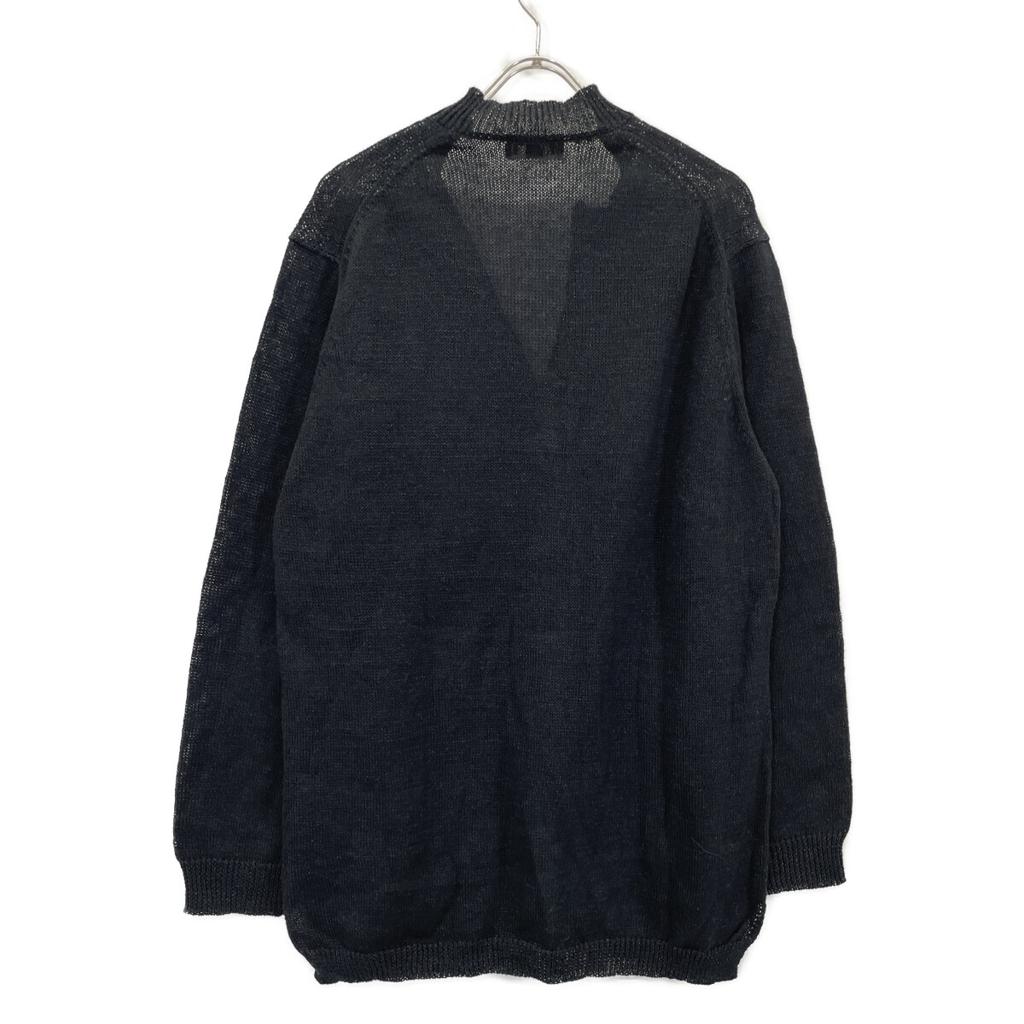 Yohji Yamamoto POUR HOMME HD-K91-380 Black Cotton Linen Blend High Neck Knit Cardigan tops 3 blackUsed