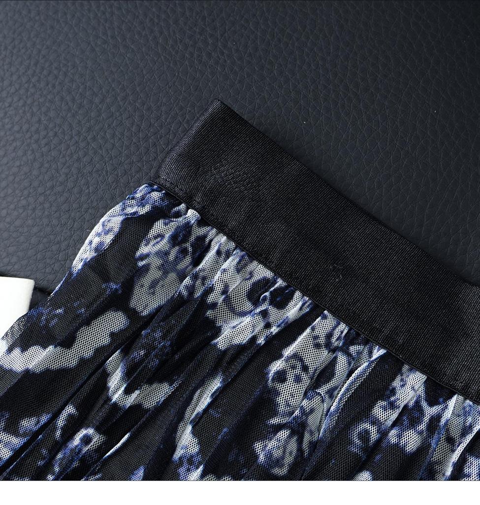 Women's High-Waist Slimming Retro Ethnic Mesh Pleated Skirt - 2026 Spring Collection