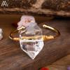 Exquisite Women Citrines Quartz Wristband Bracelet Natural Stones Gold Copper Handmade Bangle Teengirl Cuff Bracelet Jewelry