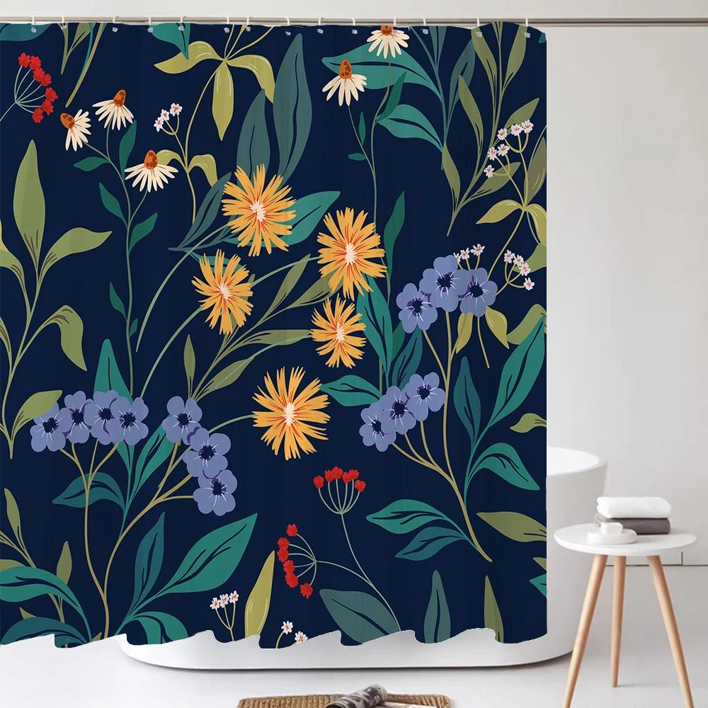 Chinese Flower Bird Shower Curtains Set Printing Waterproof Polyester Leaves Shower Curtains Bathroom Home Decor Mat 180x200CM