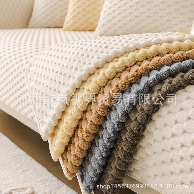 Plush Sofa Cushion Autumn And Winter Thickened Warm Non-Slip Seat Cushion Modern Living Room Leather Sofa Cover Cloth Towel