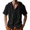 Men's Cotton Linen Shirt Hooded Stylish Top Breathable Lightweight Simple Style Claasic Shirts Single Breasted Male Fashion Tees