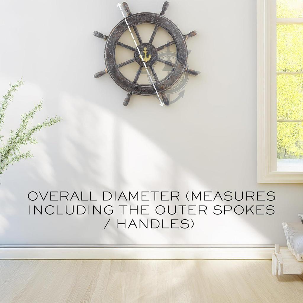 Frosty Antique Junkyard Crafted Wooden Ship Wheel | Anchor Motiff | Pirate's Home Wall Decor | Nagina International (24 Inches)