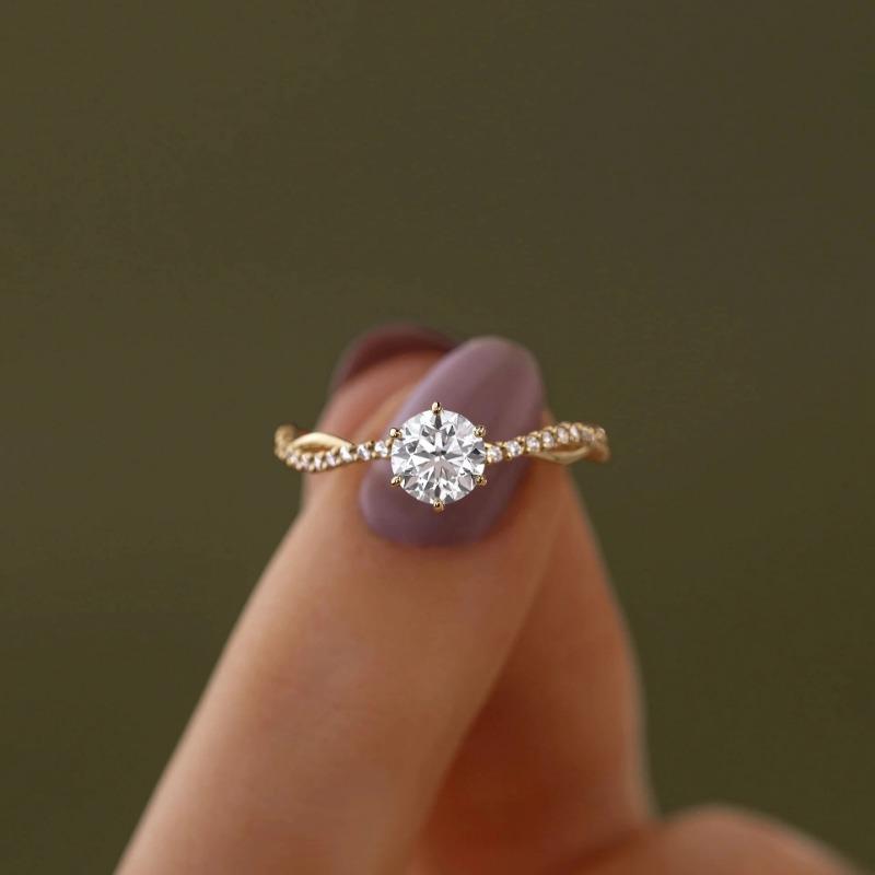 Monkton 14K Gold 925 Silver Wedding Rings for Women Classic Round Zircon Ring For Bridal Party Propose Gifts