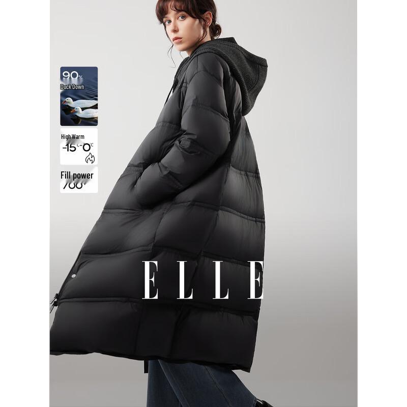 ELLE Women s Long Hooded Duck Down Jacket M