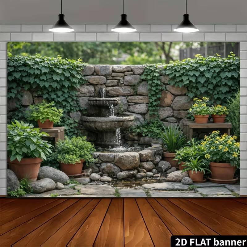2D Natural Garden Waterfall Scene Photography Background