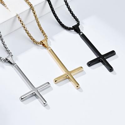 European and American Style Titanium Steel Reverse Cross Necklace St Peters Inverted Simple Cross