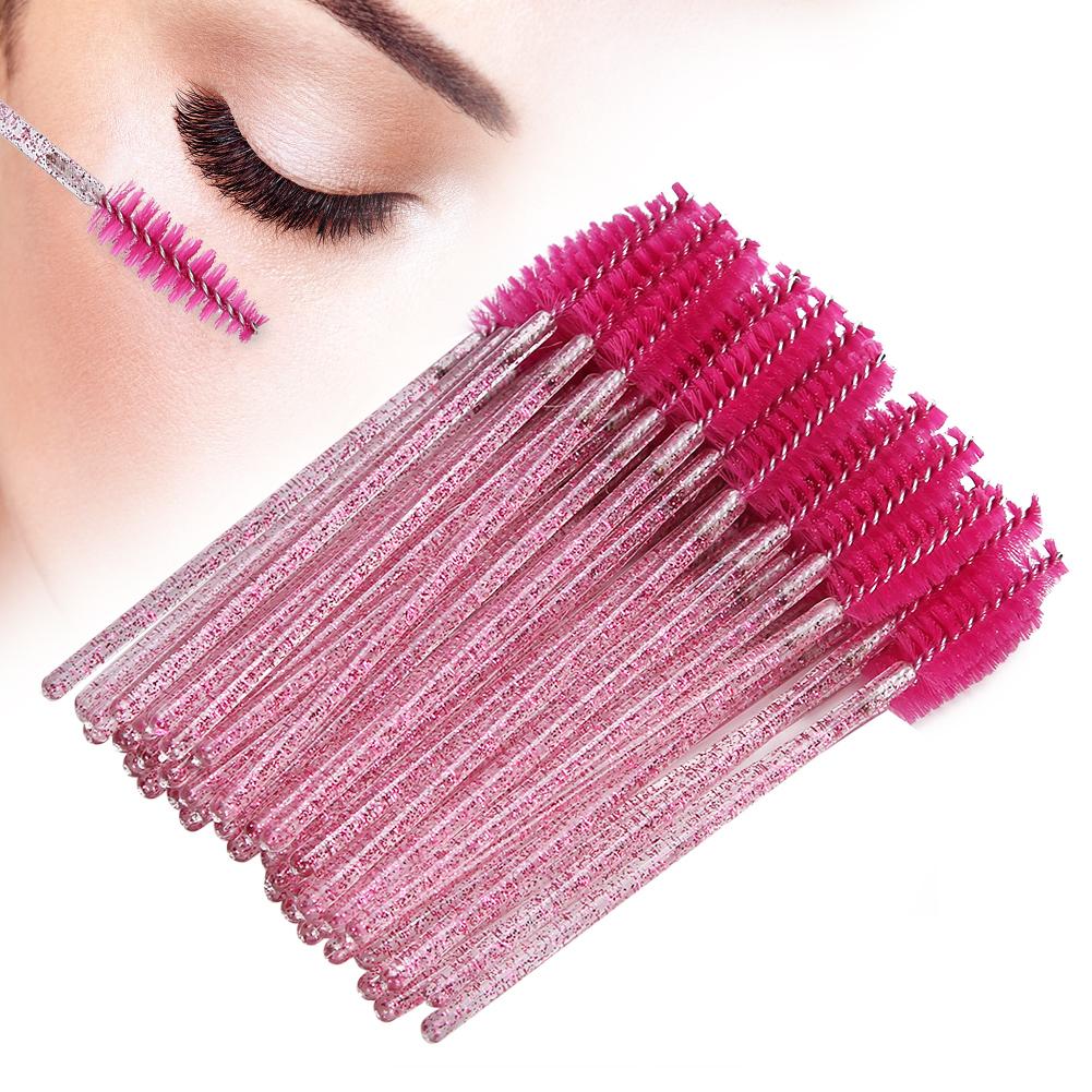 50pcs Nylon Makeup Brush Mascara Wands Eyelash Eyebrow Disposable Portable BrushRose Red