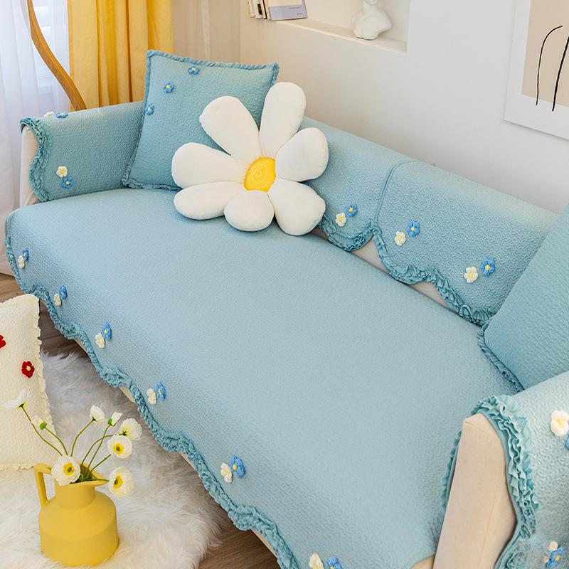 Korean Pastoral Style Pure Cotton Sofa Cushion Four Seasons Universal Non-Slip Breathable Living Room Sofa Cover Cover Cloth