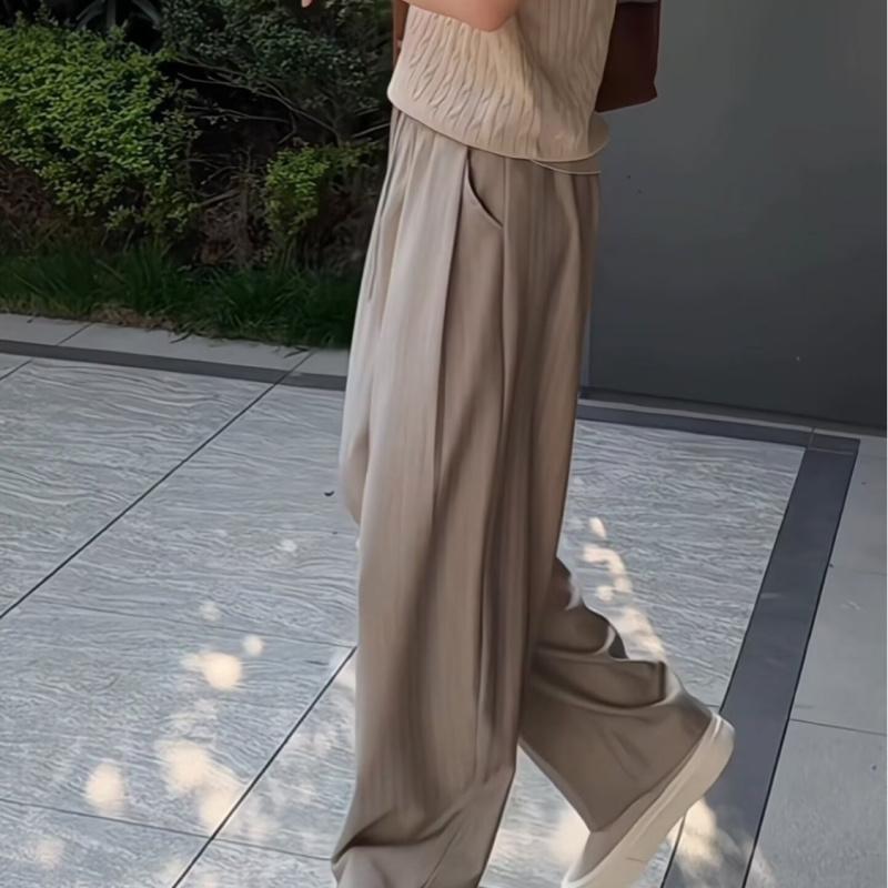 Lazy style drooping casual pants for men in summer, loose and wide legs, comfortable and simple, solid color drawstring pants