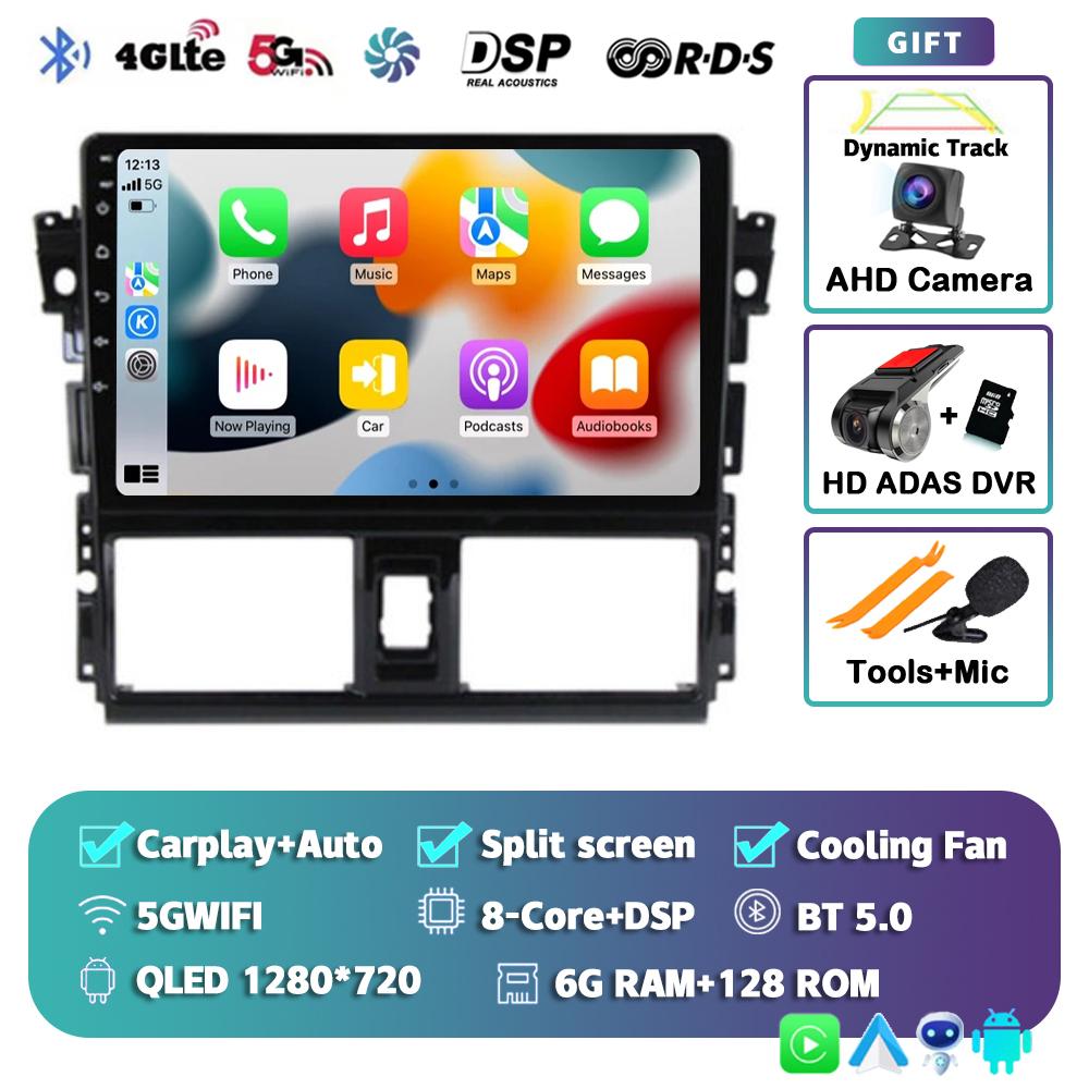 Android 14 Carplay Auto Car Radio For Toyota Vios Yaris 2013 2014 2015 2016 Multimedia Video Player GPS Navigation 2din Stereo