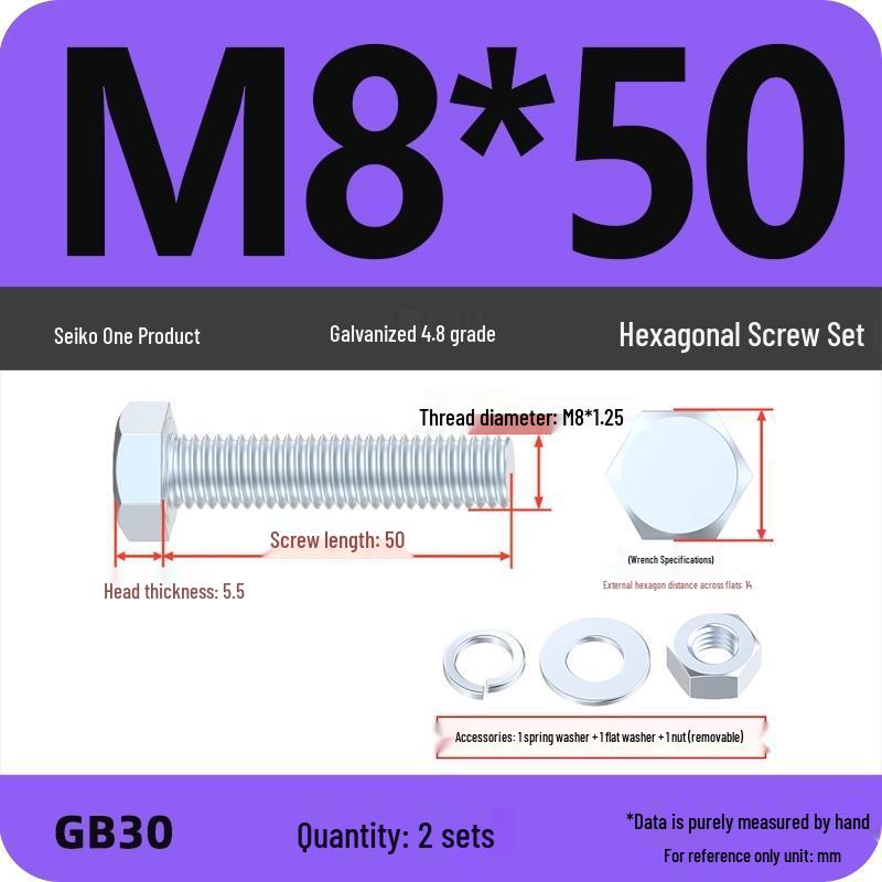 Galvanized Hex Head Bolt & Nut Set - Grade 4.8, Sizes M4 To M30