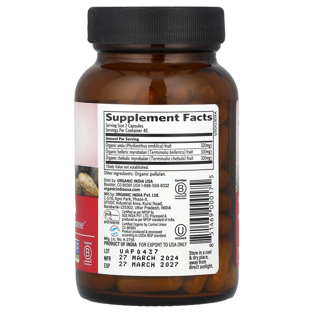 Organic India Triphala Capsules Végétales, 90 Comprimés