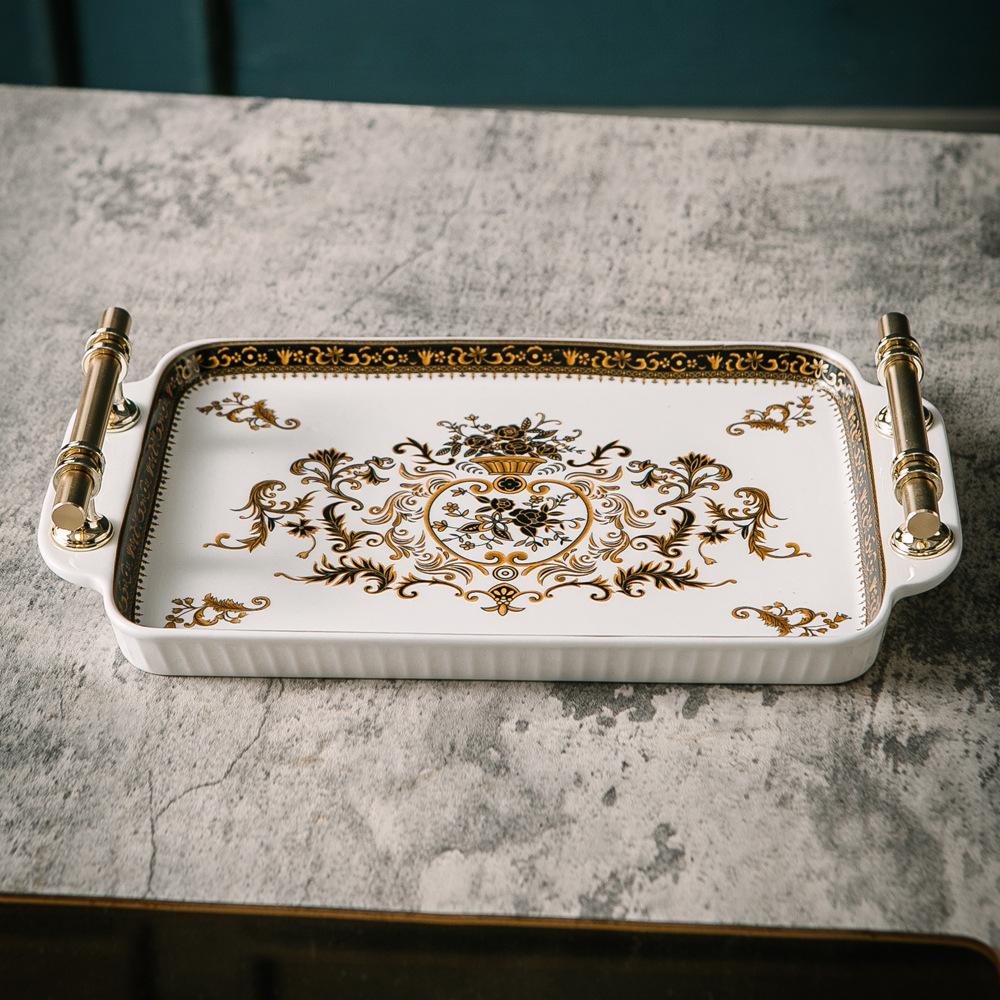 Ceramic Tray, Tea Tray, European Style Home Retro Rectangular Tray, Storage Ornament