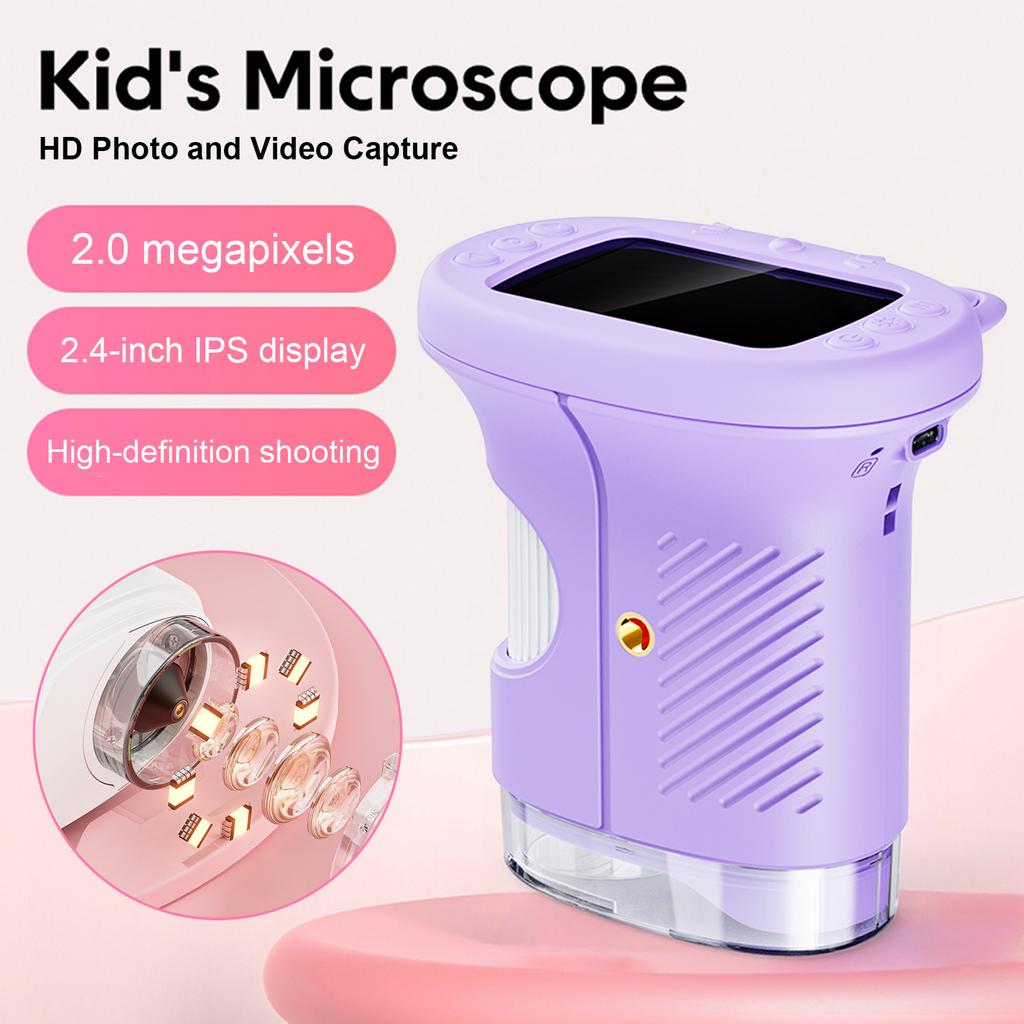 1000X Childs Handheld Microscope 2.0 Inch 1080P Portable Digital Microscope Camera Educational Science Girls Boys Festival Gifts
