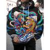 Herren Drache Tiger Welle Wolke 3D Druck Kapuzenpullover Chinesische Traditionelle Mythologie Grafik Langarm Pullover Sweatshirt Mit Tasche