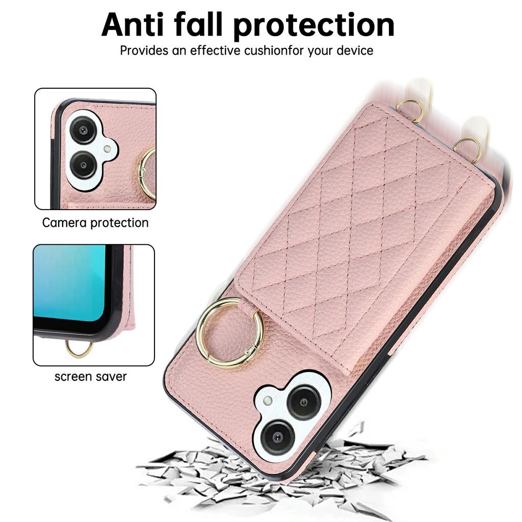 For Samsung Galaxy A06 4G/5G/A07 4G Case Kickstand Rhombus Leather+TPU Phone Cover with Shoulder Strap