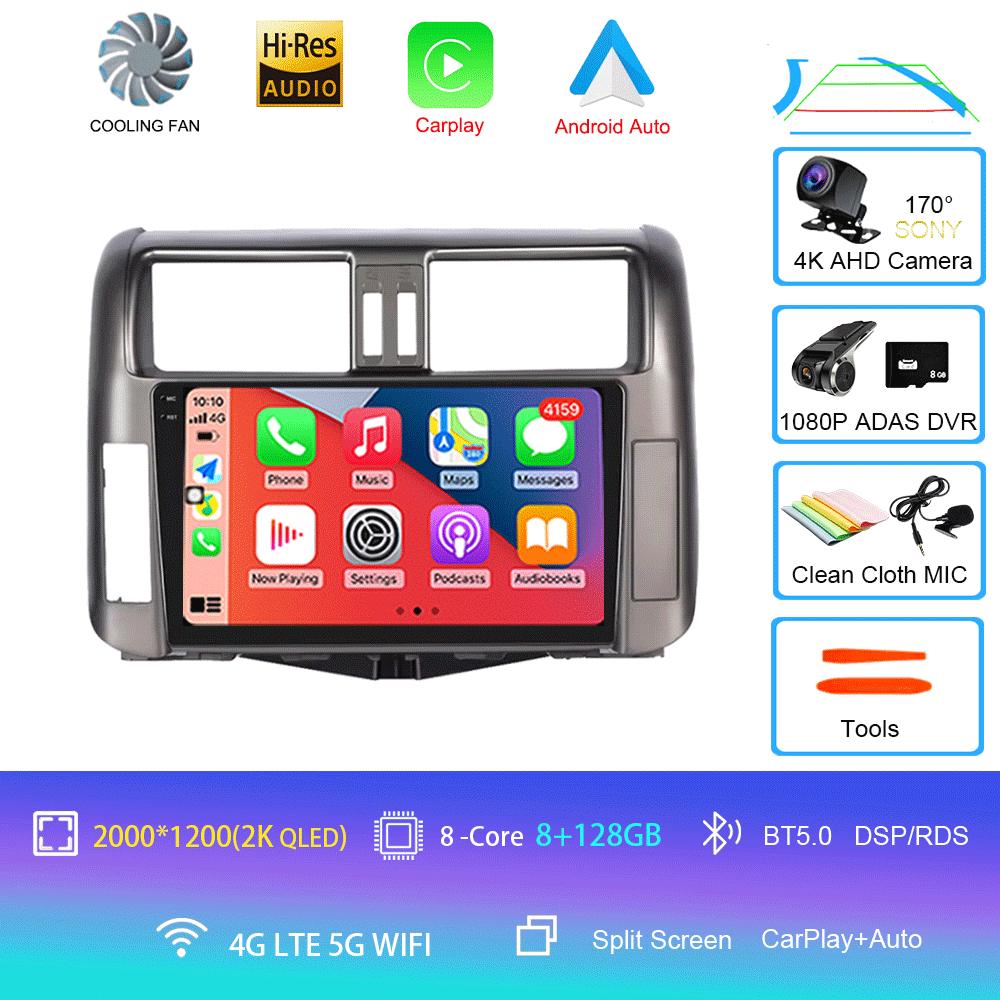 For Toyota Prado 2010-2013 Android 14 2din Car Radio Carplay Auto Stereo Radio GPS Navigation 4G WIFI DSP
