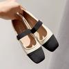 Fashion New Women's Flats Black Toe Mary Janes Shoes Pearl Buckle Patchwork Leather Shoes Mixed Color Slip On Flat Shoes Spring