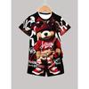 Boys' set of fashionable 3D printed casual pullover, short sleeved shorts, T sports shirt, boys' outdoor T-shirt shorts set