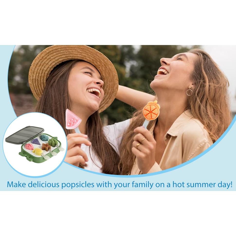Kids Ice Cream Molds 6-Cavity Silicone Popsicle Mold with Lid, Food-Grade Silicone, Green, Reusable DIY Ice Pop Maker Accessories