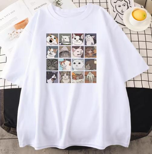 Meme Cats Puzzle Creativity Printed Men TShirts Beach Breathable Funny Clothing Oversize Casual Cotton Tops Mans Short Sleeve