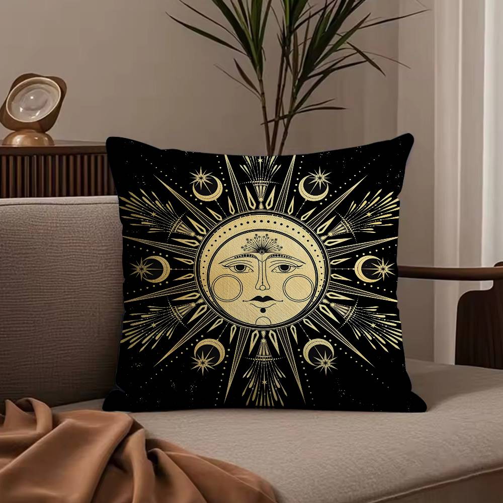 Sun Moon Mandala Series Pattern Pillow Case Anti-dustmite Pillowcase Invisible Zipper Silky Short Plush Sofa Cushion Cover