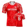Switzerland Football Jersey V-Neck Swiss Cross Flag Print Quick Dry Soccer Shirt for Women Kids