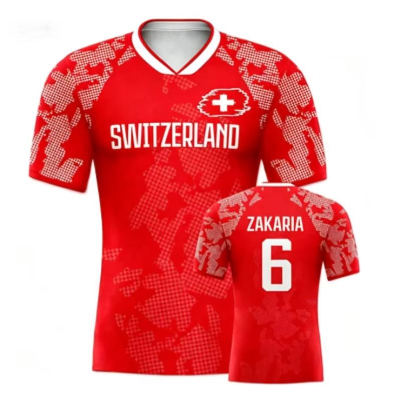 Switzerland Football Jersey V-Neck Swiss Cross Flag Print Quick Dry Soccer Shirt for Women Kids