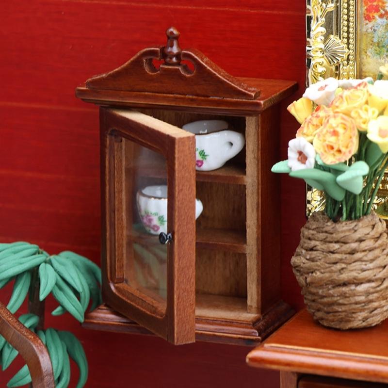 Antique Miniature Wooden Hanging Shelf For Doll House Scene Decoration Easy Assembly Craft Model Project Furniture