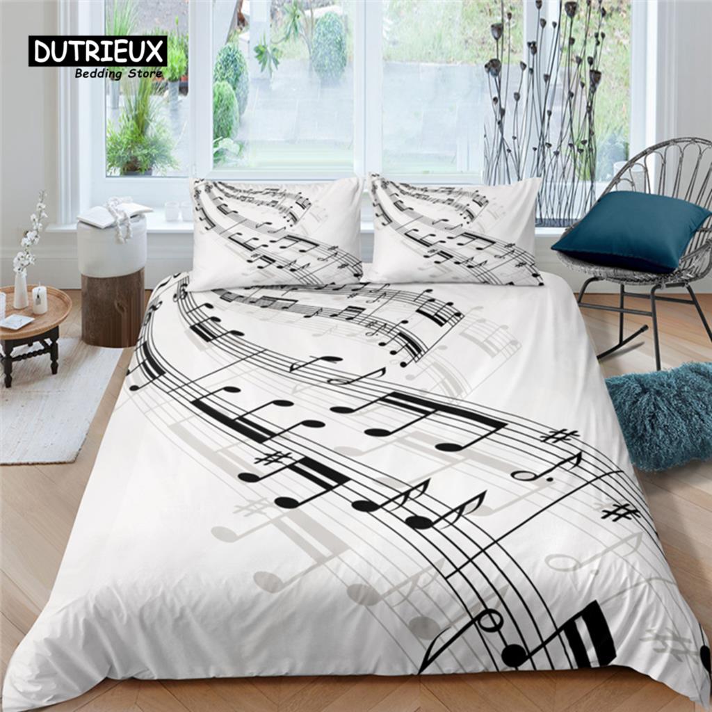 Home Living Luxury Music Notes Print 2/3Pcs Soft Duvet Cover PillowCase Queen Size and King Size Kids Bedding Set EU/US/AU Size