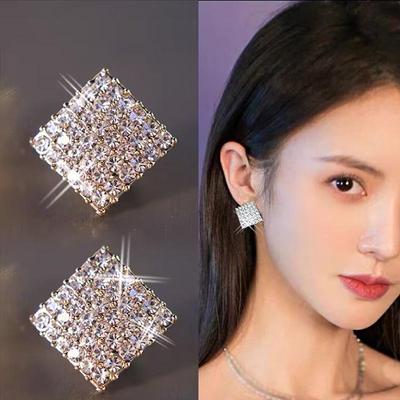 Squisiti orecchini a diamante quadrato in stile coreano per donna
